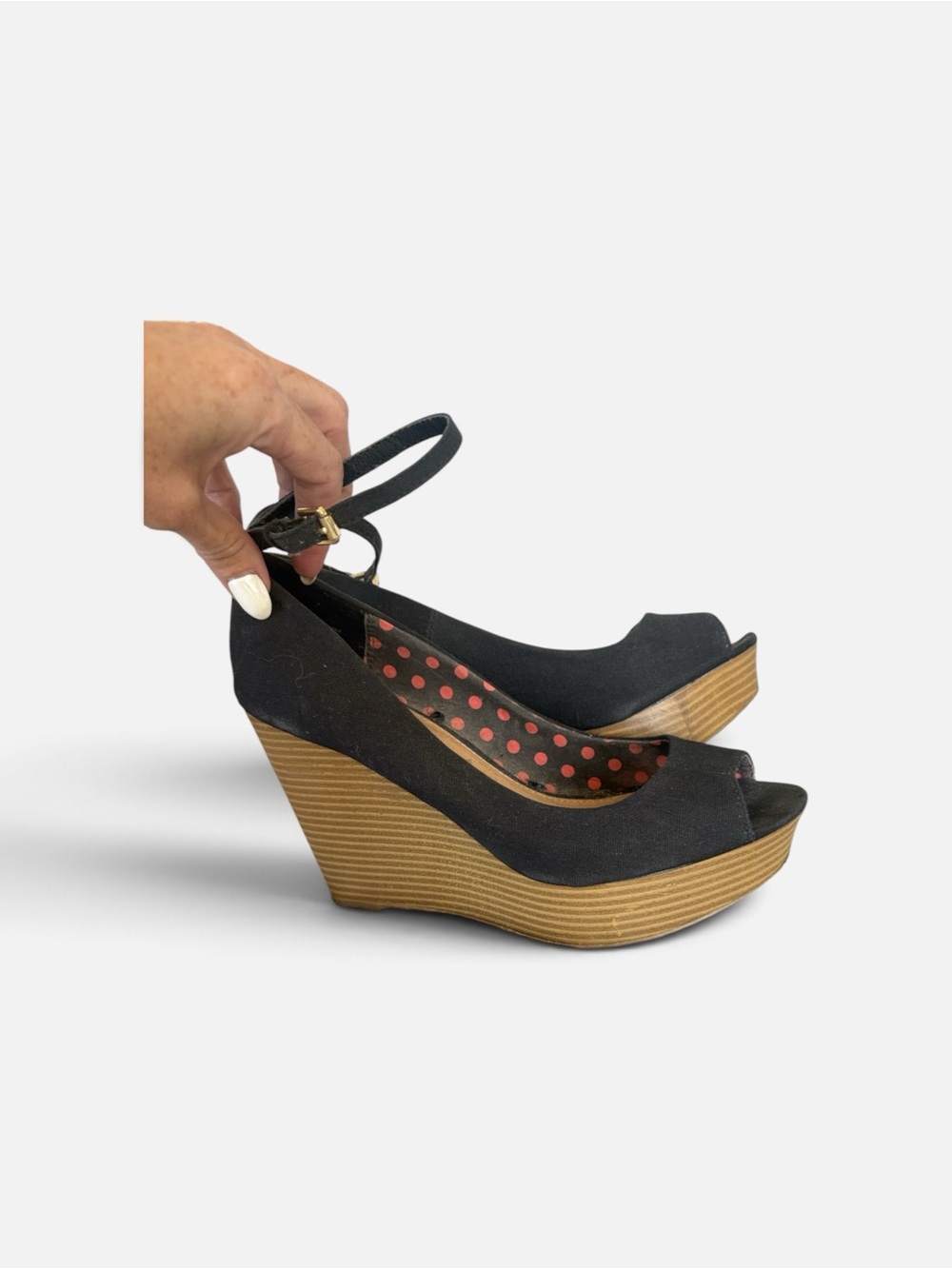 Black Peep-Toe Wedge Sandals with Ankle Strap